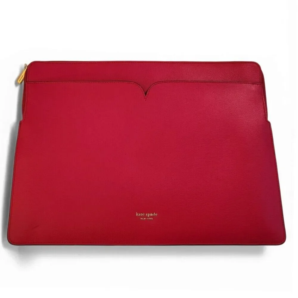 Kate Spade Saffiano Leather Laptop Sleeve Zippered Case Red Gold Hardware